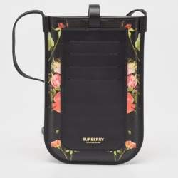 Burberry Black Floral Print Coated Canvas Anne Phone Pouch with Strap