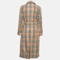 Burberry Beige Kempton Check Synthetic Trench Coat S