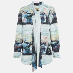 Pre Owned Burberry Multicolor Cotton Tie-Up Neck Full Sleeve Top M