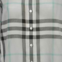 Pre Owned Burberry Grey Checked Cotton Ruffled Shirt S