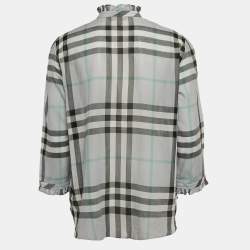 Pre Owned Burberry Grey Checked Cotton Ruffled Shirt S