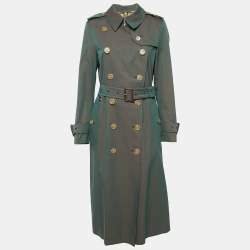 Pre Owned Burberry Antique Green Gabardine Double Breasted Trench Coat S