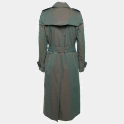 Pre Owned Burberry Antique Green Gabardine Double Breasted Trench Coat S