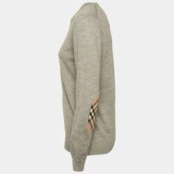 Burberry Grey Melanga Merino Wool Knit Patch Detail Sweatshirt M