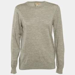 Burberry Grey Melanga Merino Wool Knit Patch Detail Sweatshirt M