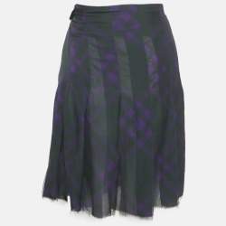 Pre Owned Burberry Dark Green/Purple Tartan Print Silk Pleated Wrap Skirt M