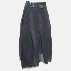 Pre Owned Burberry Dark Green/Purple Tartan Print Silk Pleated Wrap Skirt M