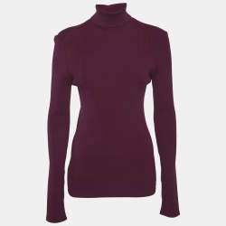 Burberry Burgundy Wool Turtle Neck Long Sleeve Sweater L