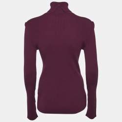 Burberry Burgundy Wool Turtle Neck Long Sleeve Sweater L