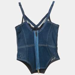 Pre Owned Burberry Blue Denim and Mesh Bustier Corset Top M
