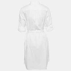 Pre Owned Burberry White Cotton Belted Mini Dress M