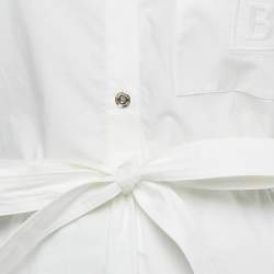 Pre Owned Burberry White Cotton Belted Mini Dress M