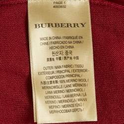 Pre Owned Burberry Red Merino Wool Knit Elbow Patch Sweater XS