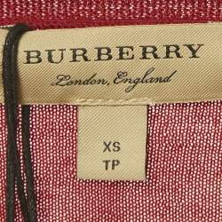 Pre Owned Burberry Red Merino Wool Knit Elbow Patch Sweater XS
