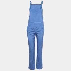 Pre Owned Burberry Warm Royal Blue Synthetic Leather Trim Dungarees XS