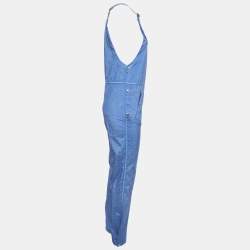 Pre Owned Burberry Warm Royal Blue Synthetic Leather Trim Dungarees XS