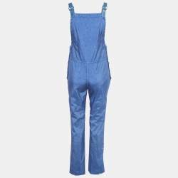 Pre Owned Burberry Warm Royal Blue Synthetic Leather Trim Dungarees XS
