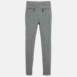 Pre Owned Burberry Grey Mélange Cotton Blend Contrast Stitching Detail Trousers XS 