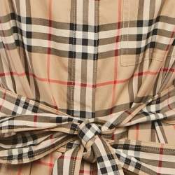 Pre Owned Burberry Beige Check Print Cotton Belted Short Dress M