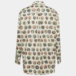Pre Owned Burberry Beige Mask Print Cotton Ruffle Detail Shirt M