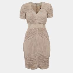 Pre Owned Burberry Beige Plisse Mini Dress S