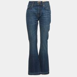 Pre Owned بنطلون جينز بوت كات بربري أزرق دينيم واسع الساق مقاس كبير (لارج) خصر 32 بوصة