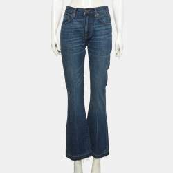 Pre Owned بنطلون جينز بوت كات بربري أزرق دينيم واسع الساق مقاس كبير (لارج) خصر 32 بوصة