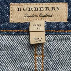 Pre Owned بنطلون جينز بوت كات بربري أزرق دينيم واسع الساق مقاس كبير (لارج) خصر 32 بوصة