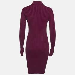 مملوكة مسبقًا Burberry Burgundy Rib Knit Zip-Up Midi Dress S