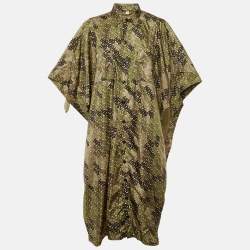 Pre Owned Burberry Khaki Green Monogram Print Nylon Bromley Open Cape Coat S/M