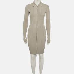 Pre Owned Burberry Limestone Rib Knit Zip-Up Short Dress XS