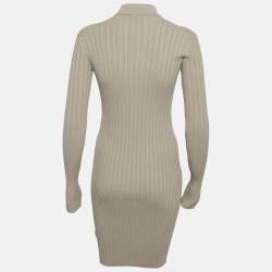 Pre Owned Burberry Limestone Rib Knit Zip-Up Short Dress XS