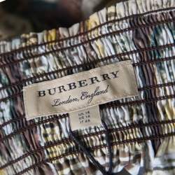 Pre Owned Burberry Umber Brown Framed Heads Printed Cotton Off Shoulder Top L