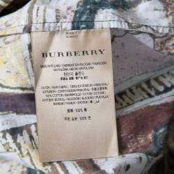 Pre Owned Burberry Umber Brown Framed Heads Printed Cotton Off Shoulder Top L