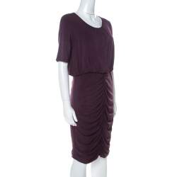 Pre Owned Burberry Purple Jersey Ruched Short Sleeve Dress L
