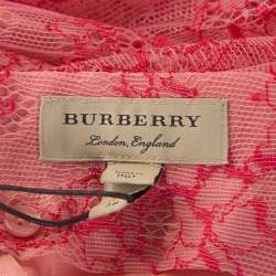 Pre Owned Burberry Pink Pleated Lace Wilton Midi Skirt L