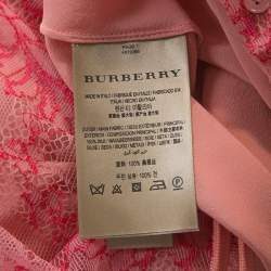Pre Owned Burberry Pink Pleated Lace Wilton Midi Skirt L