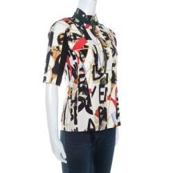 Pre Owned Burberry Multicolor Graffiti Archive Scarf Print Silk Zip Front Top S