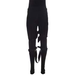 Pre Owned Burberry Black Stretch Jersey Strap Detailed Footed Leggings XL