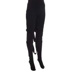 Pre Owned Burberry Black Stretch Jersey Strap Detailed Footed Leggings XL