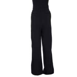 Pre Owned Burberry Black Crepe Stripe Detail Wide Leg Pants L