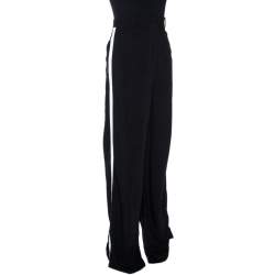 Pre Owned Burberry Black Crepe Stripe Detail Wide Leg Pants L