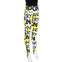 Pre Owned Burberry Yellow Graffiti Logo Print Jersey Stirrup Leggings S