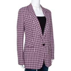 Pre Owned بليزر بربري قطن كاروهات بليد عنابي S