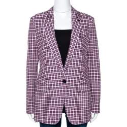 Pre Owned Burberry Burgundy Plaid Check Cotton Blazer S
