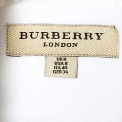 Pre Owned قميص بربري بأكمام طويلة قطن مرن أبيض مقاس صغير (سمول)