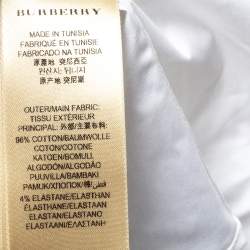 Pre Owned قميص بربري بأكمام طويلة قطن مرن أبيض مقاس صغير (سمول)