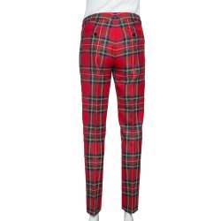 Pre Owned بنطلون بربري مفصل صوف كاروهات تارتان أحمر L