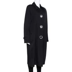 Pre Owned Burberry Black Wool Grommet Trim Camden Coat S