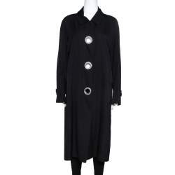 Pre Owned Burberry Black Wool Grommet Trim Camden Coat S